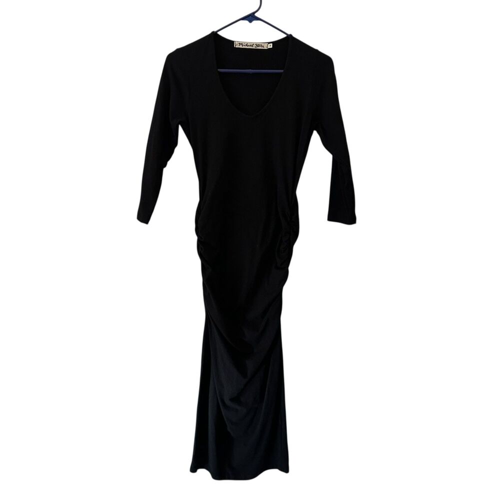Michael Stars Black 3/4 Sleeve Cotton Lycra Stretchy‎ Bodycon Midi Dress Size S